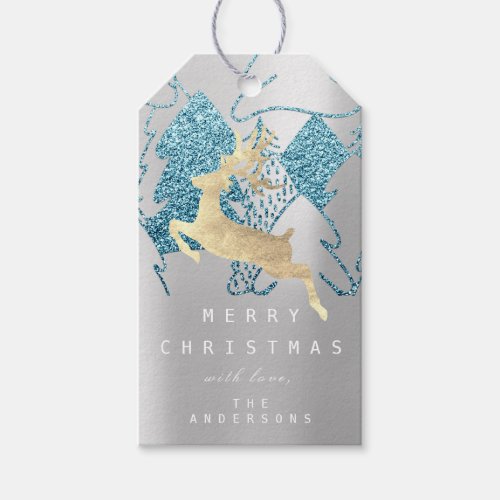 Holiday Silver Blue Gold Christmas Trees Reindeer Gift Tags