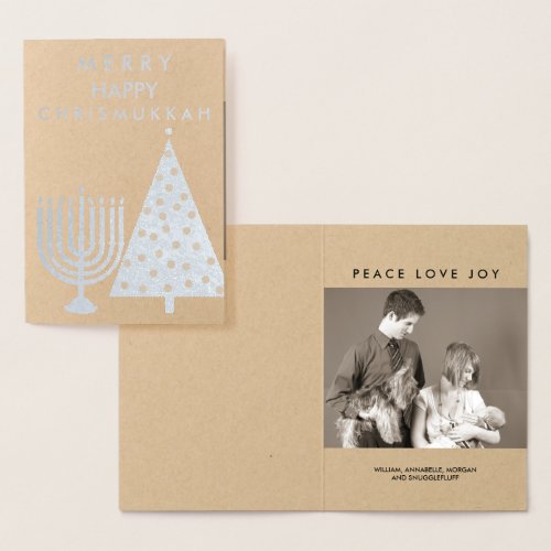Holiday Silver Chrismukkah Merry Add Your Photo Foil Card