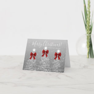Holiday Silver Christmas Trees Greeting Red 