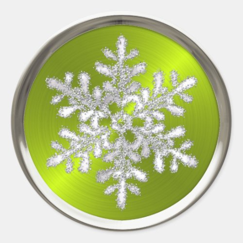 Holiday Silver Crystal Snowflake Lime Green Seal