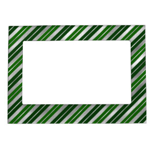 Holiday Silver Foil and Green Christmas Stripes Magnetic Frame