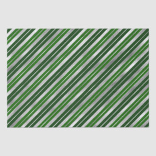 Holiday Silver Foil and Green Christmas Stripes Tissue Paper