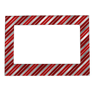 Holiday Silver Foil and Red Christmas Stripes Magnetic Frame