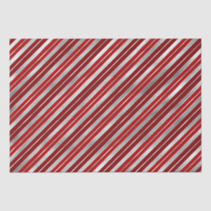 Holiday Silver Foil and Red Christmas Stripes Tissue Paper