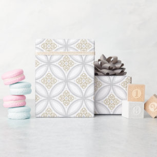 Holiday silver grey Moroccan circle pattern Wrapping Paper