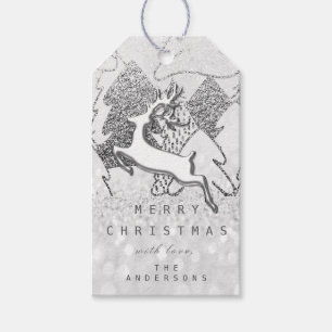 Holiday Silver Spark Grey Christmas Reindeer 3D Gift Tags