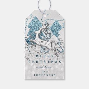 Holiday Silver Spark Hearts Christmas Reindeer 3D Gift Tags