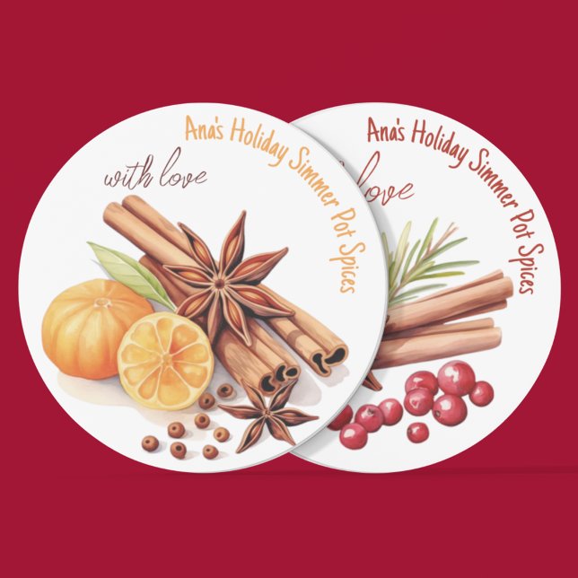 Holiday Simmer Pot Spices Labels (Holiday simmer pot spices stickers and customizable food labels for gift giving. )