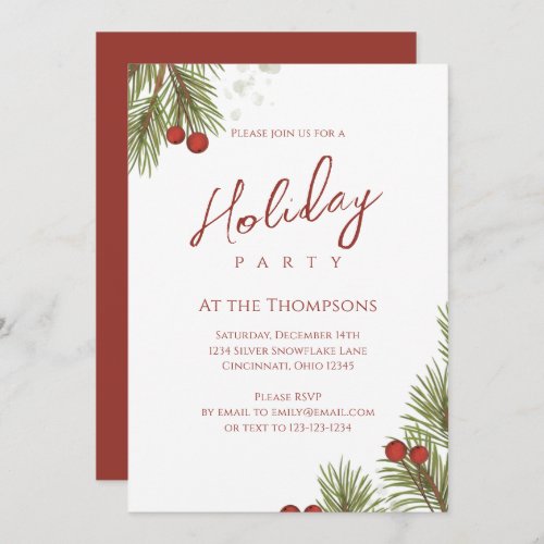 Holiday Simple Calligraphy Script Greenery Berries Invitation