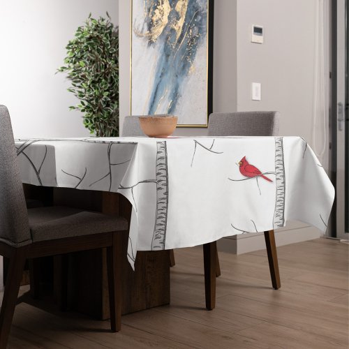 Holiday Simple Winter Red Cardinal Birch Tree  Tablecloth