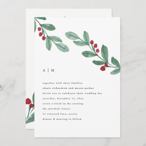 Holiday Simplicity  Christmas Greenery Wedding Invitation