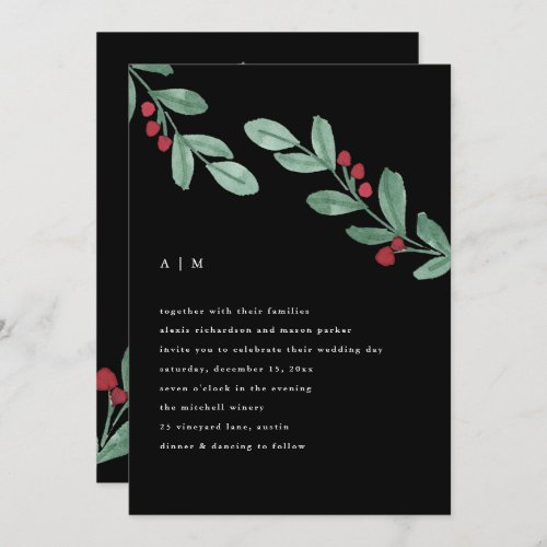 Holiday Simplicity  Christmas Greenery Wedding Invitation