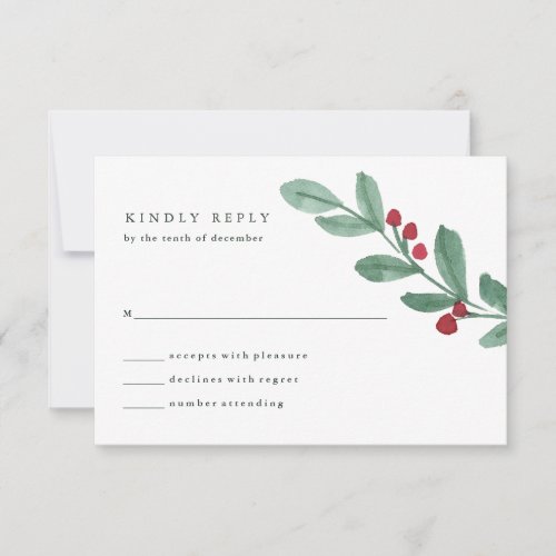 Holiday Simplicity  Christmas Greenery Wedding RSVP Card