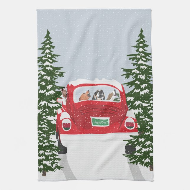 Holiday singing in the Car Kitchen Towel (Vertical)