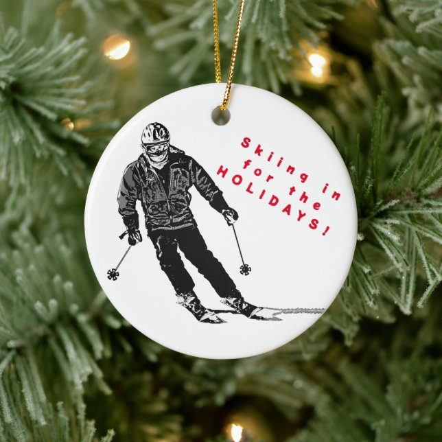 Holiday Skier - Downhill Skiing Ceramic Ornament (Tree)