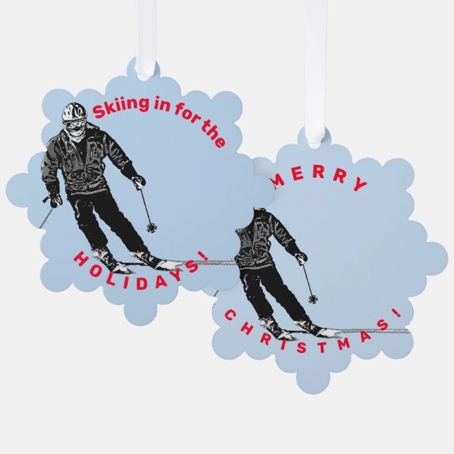 Holiday Skier - Downhill Skiing Ornament Card (Front/Back)