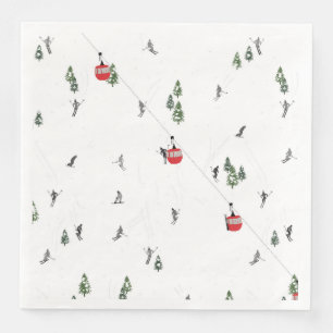 Holiday Skiing Red Ski Lift Illustration Paper Dinner Napkins