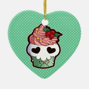 Holiday Skull Cupcake Ceramic Ornament