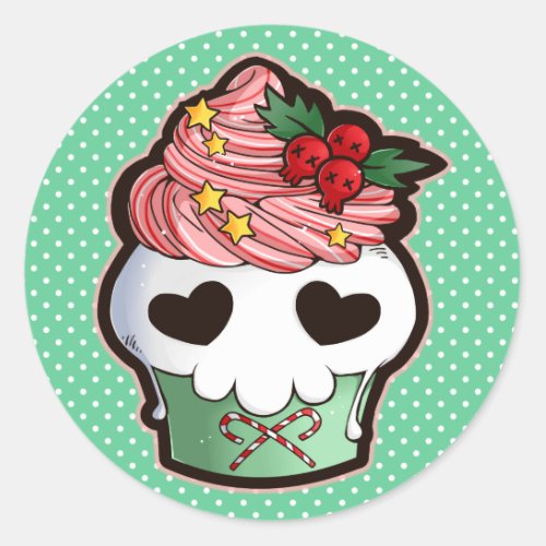 Holiday Skull Cupcake Classic Round Sticker