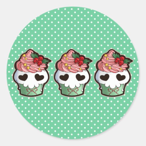 Holiday Skull Cupcake Classic Round Sticker
