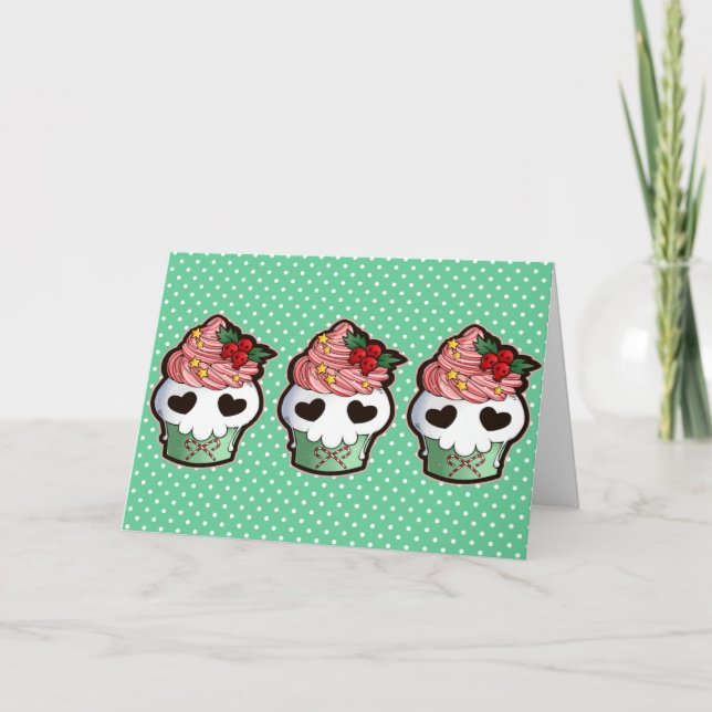 Holiday Skull Cupcake Greeting Card (Front)