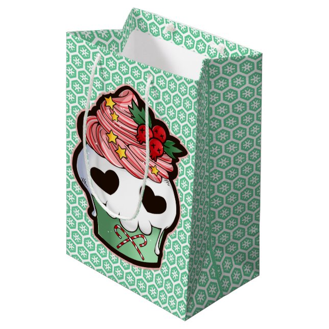 Holiday Skull Cupcake Medium Gift Bag (Front Angled)