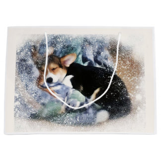 Holiday Sleeping Corgi Puppy Large Gift Bag