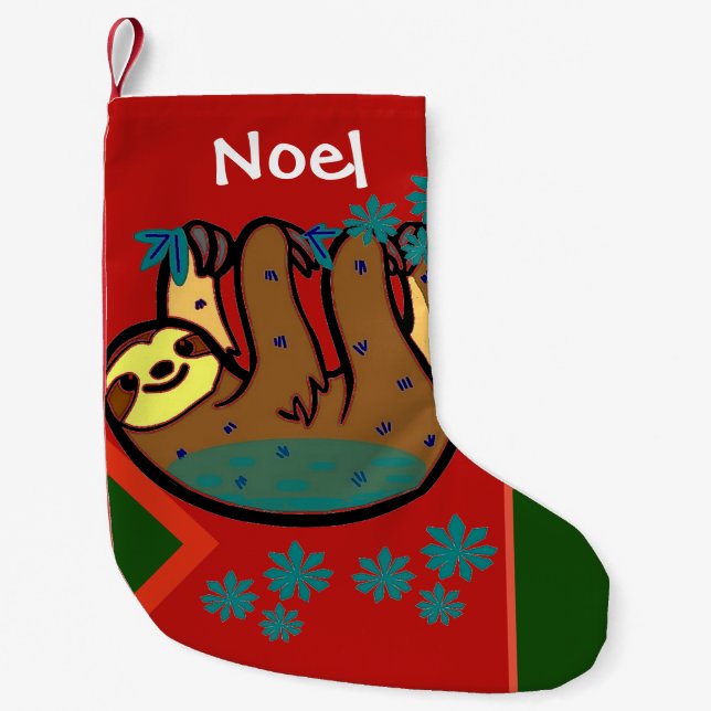 Holiday Sloth  - Personalize Small Christmas Stocking (Front)