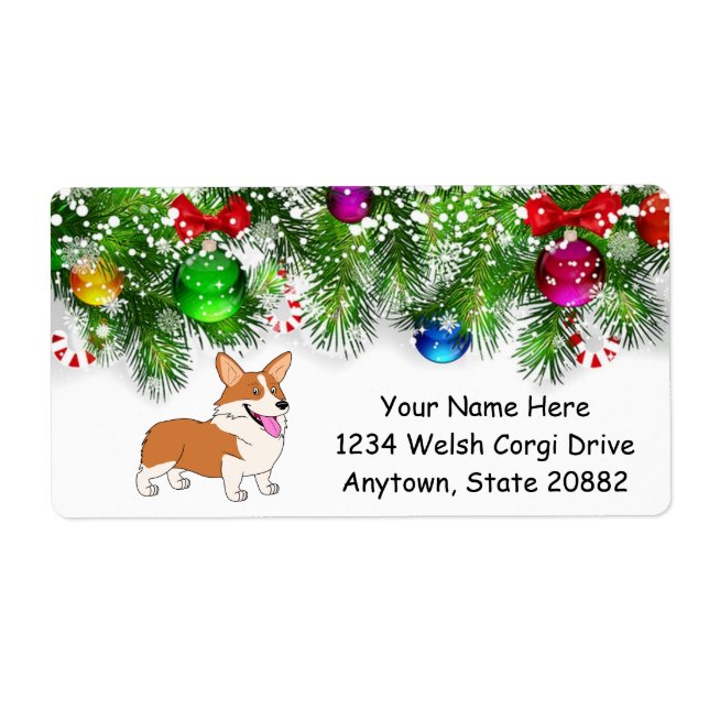 Holiday Smiling Welsh Corgi Label (Front)