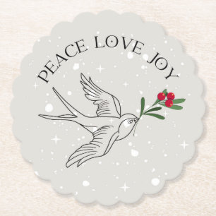 Holiday Snow Bird Berries Drinks  Paper Coaster