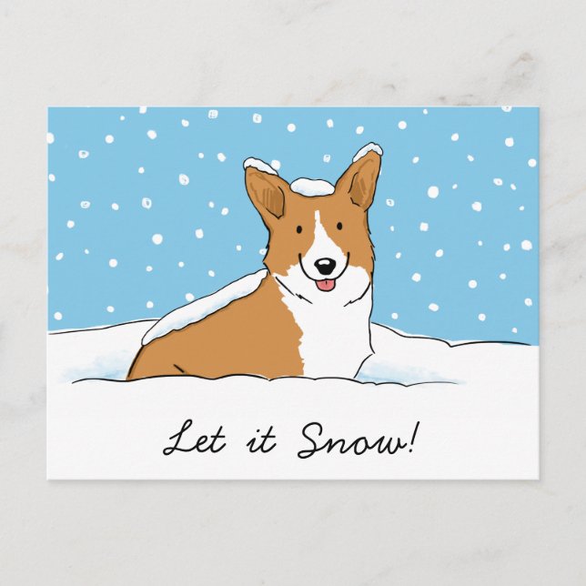 Holiday Snow Corgi | Let it Snow Dog Christmas Postcard (Front)