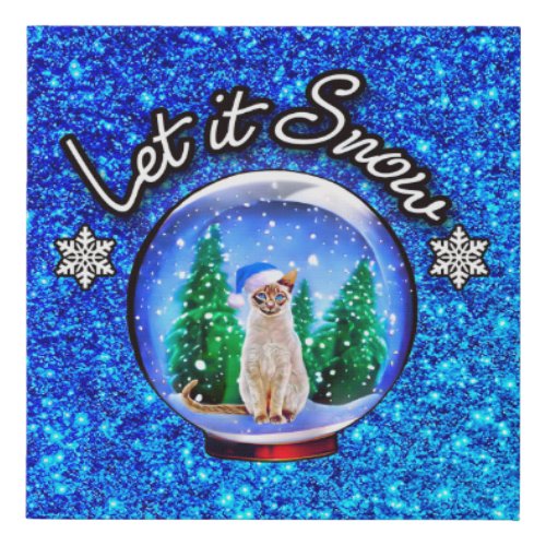 Holiday Snow Globe Cat Santa Hat Let it Snow Faux Canvas Print