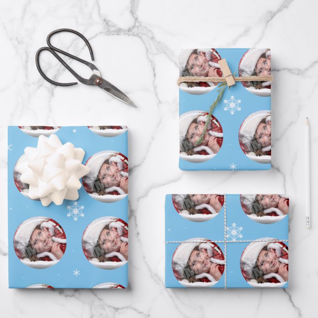 Holiday Snow Globe Custom Photo Template Wrapping Paper Sheets (Front)