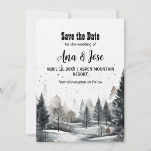 Holiday Snow Mountain PineTree ForestSave The Date Invitation