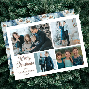 Holiday Snow Village Merry Christmas 4 Photo Letterpress Photo Cards