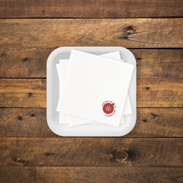 Holiday Snowflake Add Your Name Text Napkins (Holiday Snowflake paper napkins)