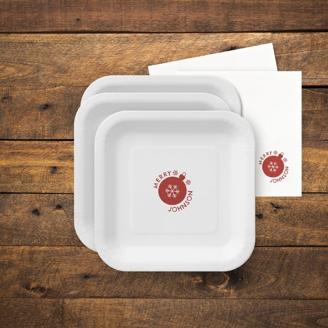 Holiday Snowflake Add Your Name Text Paper Plates (Holiday Snowflake paper plates with matching napkins)