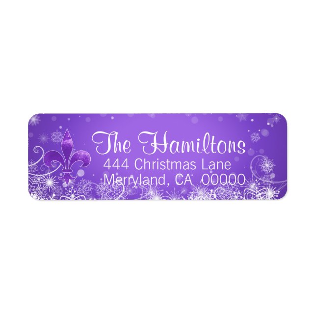 Holiday Snowflake and Purple Fleur-de-lis Labels  (Front)