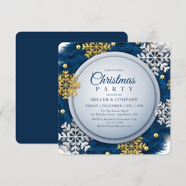 Holiday Snowflake Chic Corporate Christmas Party Invitation (Front/Back)
