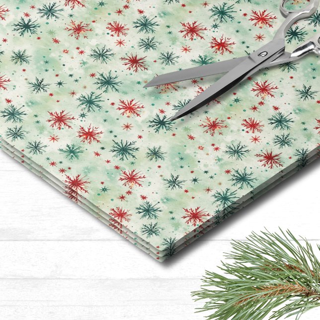 Holiday Snowflake Christmas Tissue Paper (Festive Holiday Red Green Snowflake Christmas Tissue Paper)