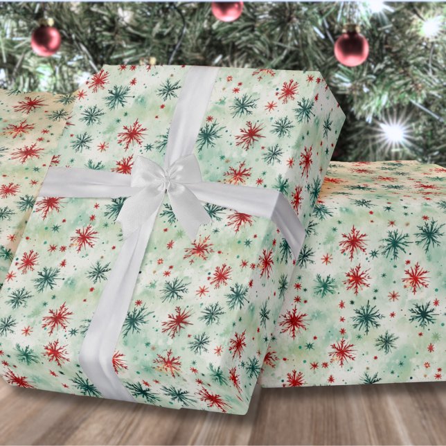 Holiday Snowflake Christmas Wrapping Paper (Festive Holiday Red And Green Snowflake Christmas Wrapping Paper)