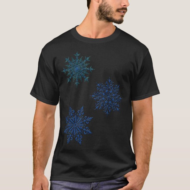 Holiday Snowflake Continuous Pattern 3 On Blue Bac T-Shirt (Front)