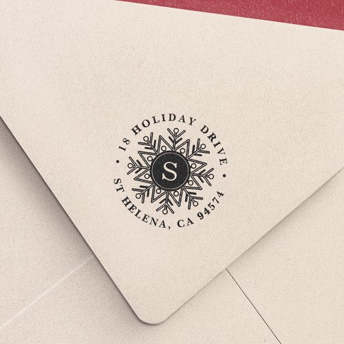 Holiday Snowflake Monogram Return Address Self_inking Stamp