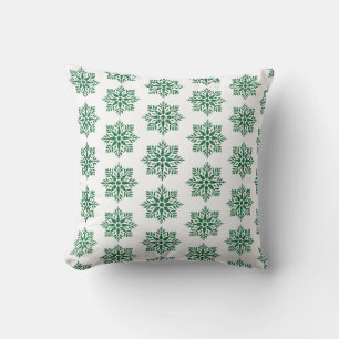 Holiday Snowflake Plaid Pattern Green Throw Pillow
