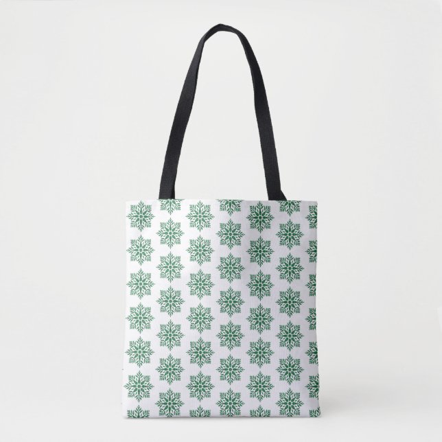 Holiday Snowflake Plaid Pattern Green Tote Bag (Front)