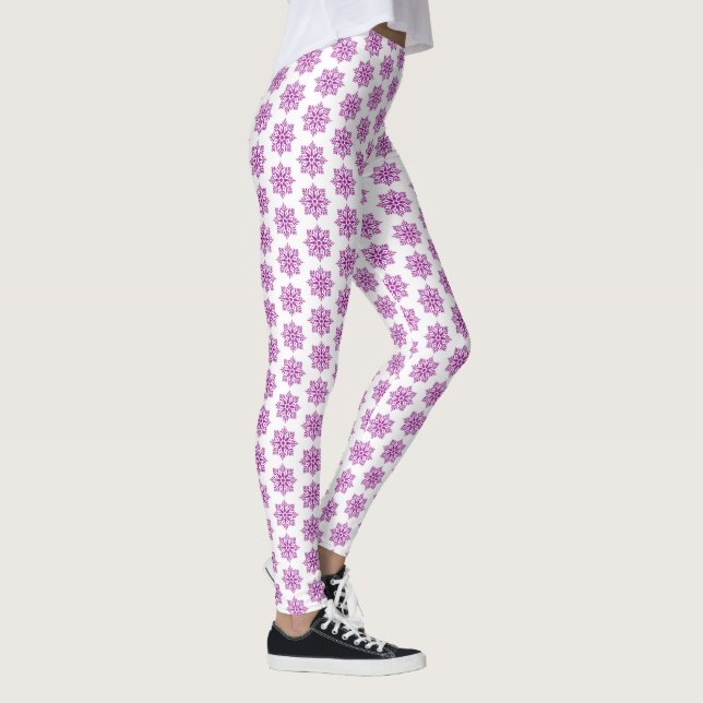 Holiday Snowflake Plaid Pattern Pink Leggings (Right)