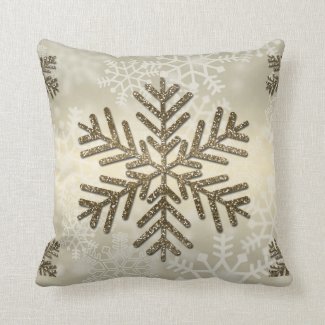 Holiday Snowflake with Gold Glitter Throw Pillow