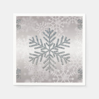 Holiday Snowflake with Silver Glitter Paper Napkins