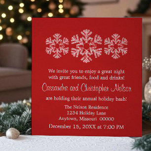 Holiday Snowflakes Christmas Party, Red Invitation