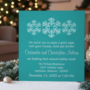 Holiday Snowflakes Christmas Party, Teal Invitation